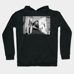 Alicante Spain street scene outdoor stairs leading up between buildings Hoodie